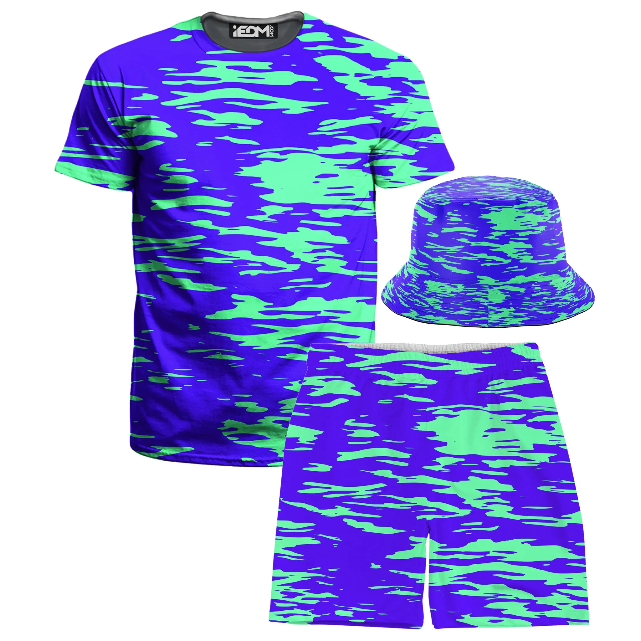 Purple Mint Rave Zebra Stripe T-Shirt and Shorts with Bucket Hat Combo sold by iEDM
