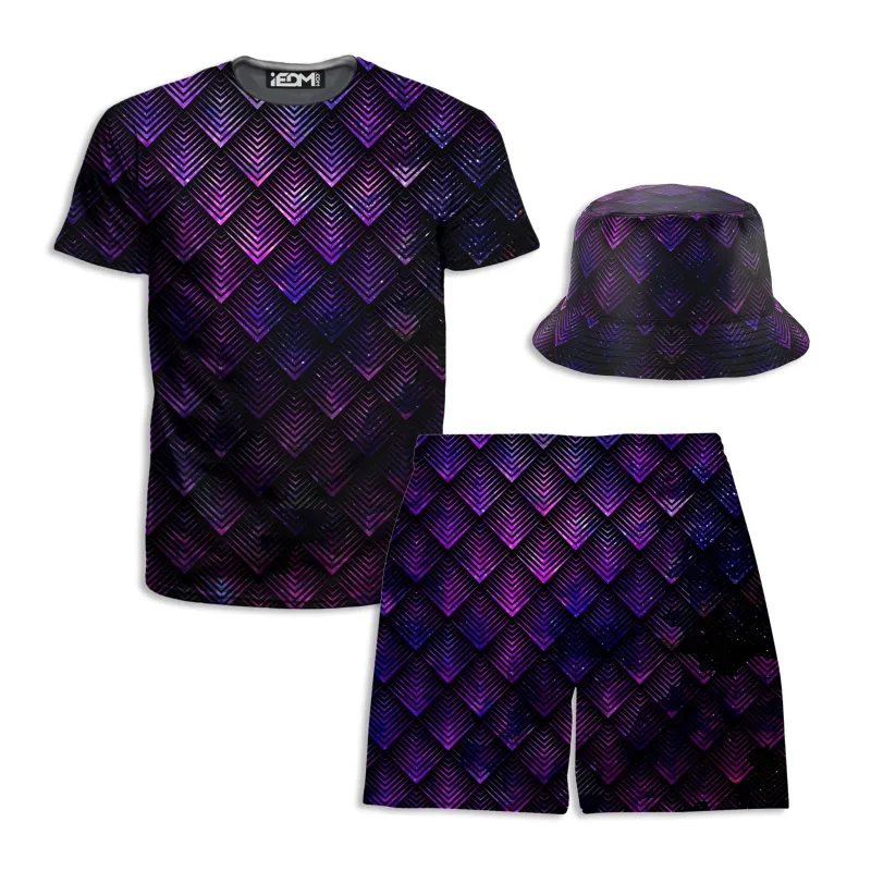 Galactic Dragon Scale Purple T-Shirt and Shorts with Bucket Hat Combo sold by iEDM