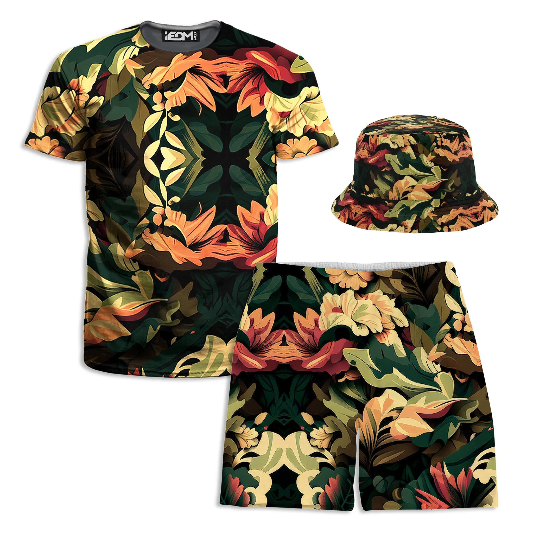 Floral Camo T-Shirt and Shorts with Bucket Hat Combo sold by iEDM
