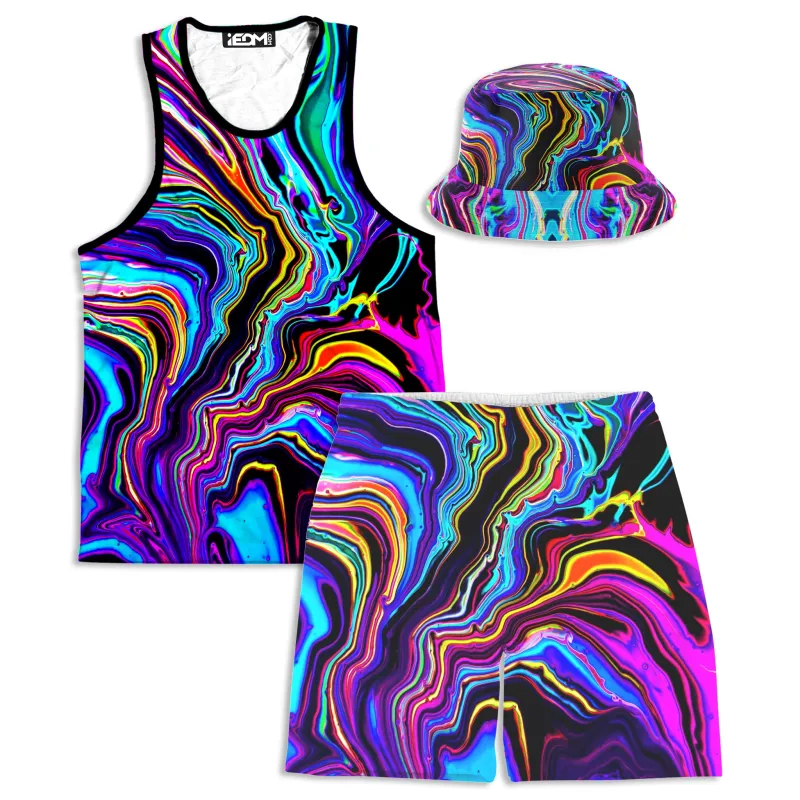 Neon Rift Tank and Shorts with Bucket Hat Combo sold by iEDM