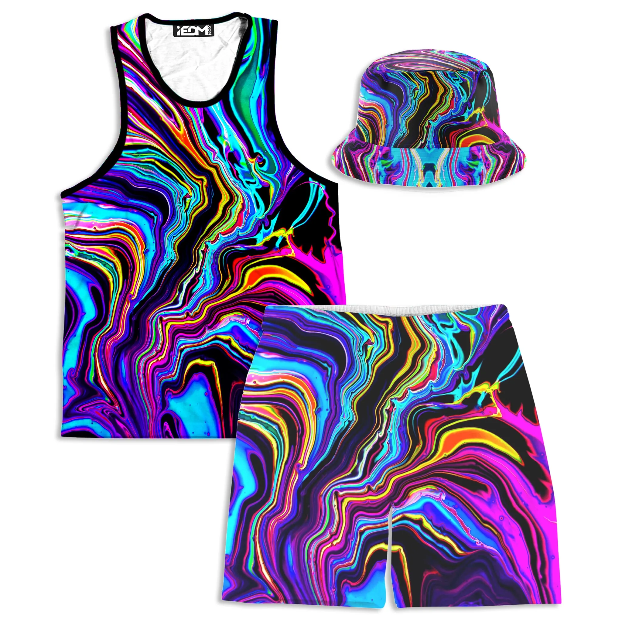 Neon Rift Tank and Shorts with Bucket Hat Combo sold by iEDM