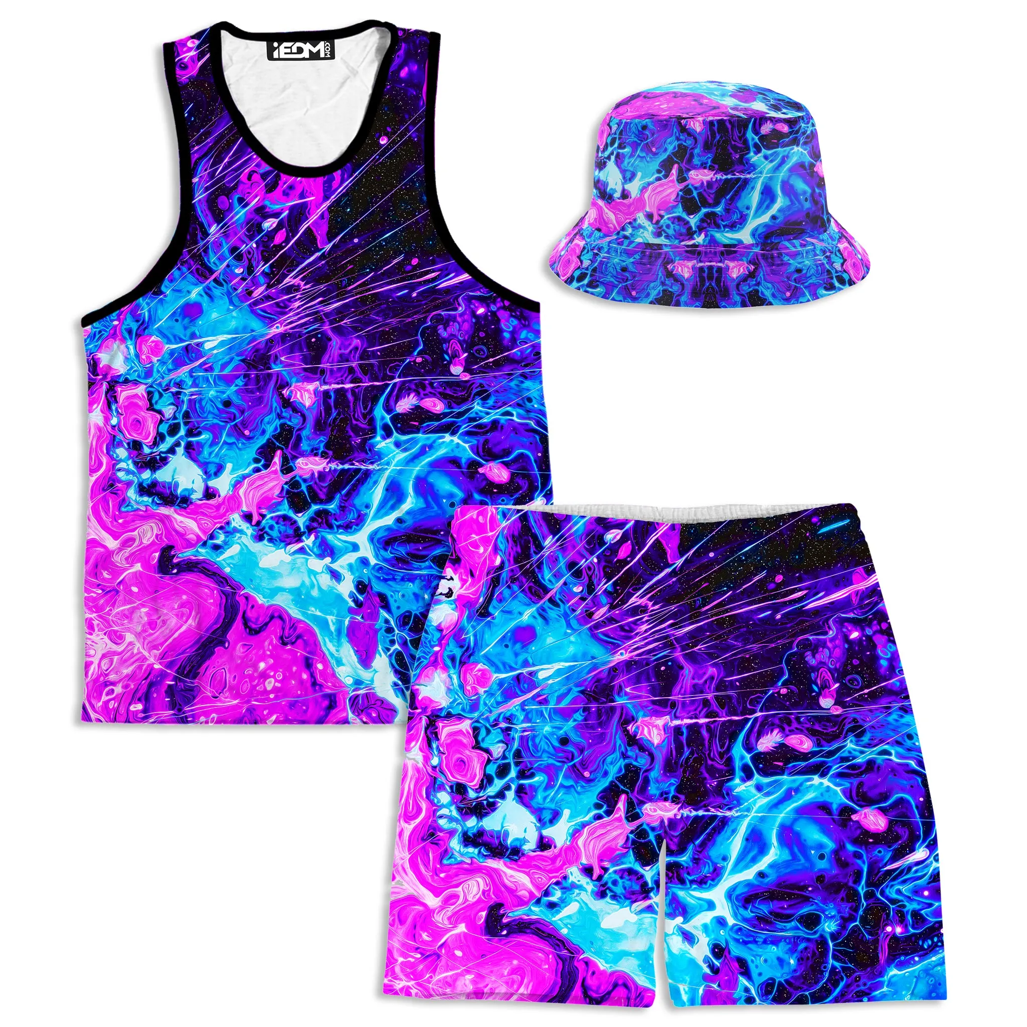 Cosmic Burst Men's Tank and Shorts with Bucket Hat Combo sold by iEDM