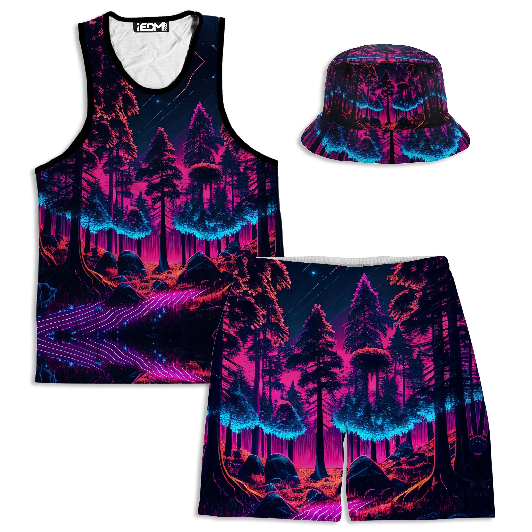 Neon Forest Men's Tank and Shorts with Bucket Hat Combo sold by iEDM