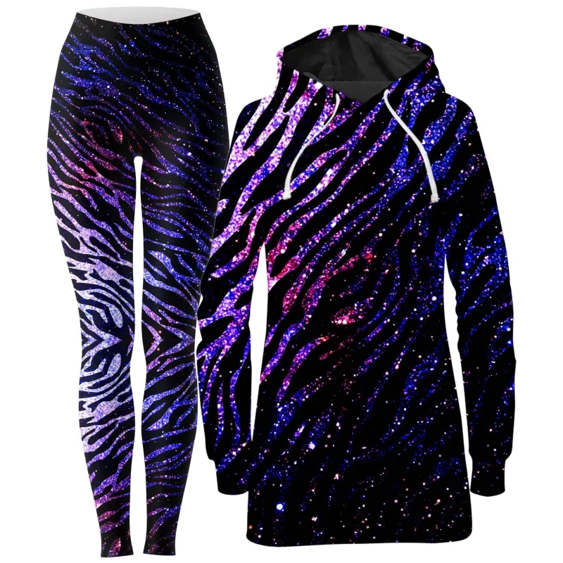 Zebra of the Night Hoodie Dress and Leggings Combo sold by iEDM