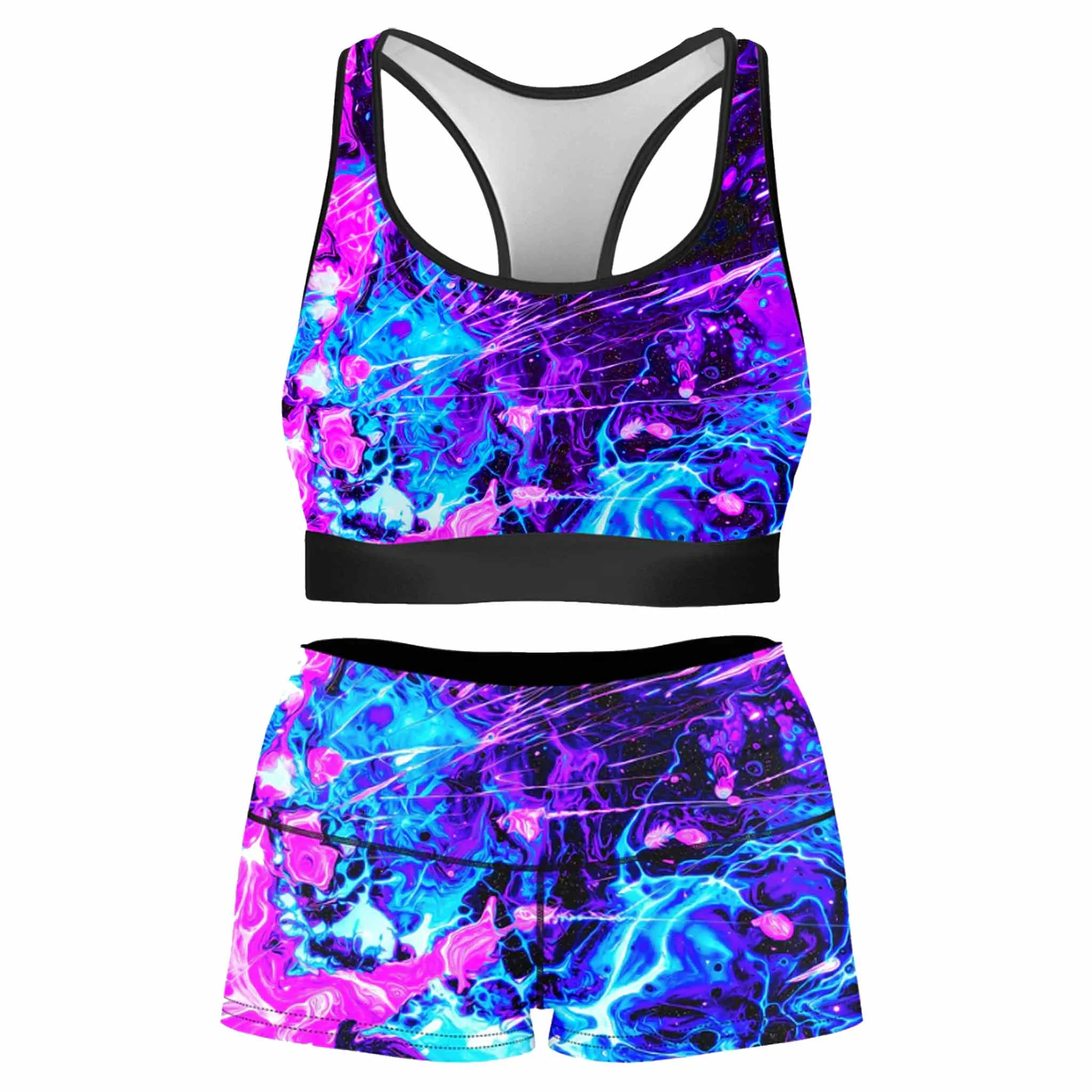 Cosmic Burst Rave Bra and High Waist Booty Shorts Combo sold by iEDM