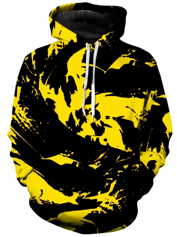 Black and Yellow Paint Splatter Unisex Hoodie sold by iEDM