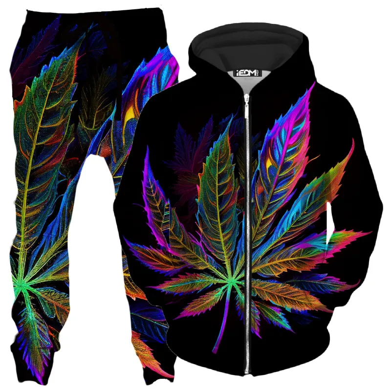Blacklight Weed Zip-Up Hoodie and Joggers Combo sold by iEDM