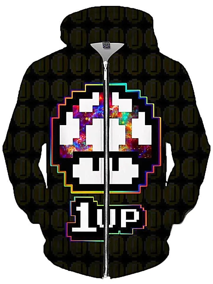 Level Up Mushroom Unisex Zip-Up Hoodie sold by iEDM