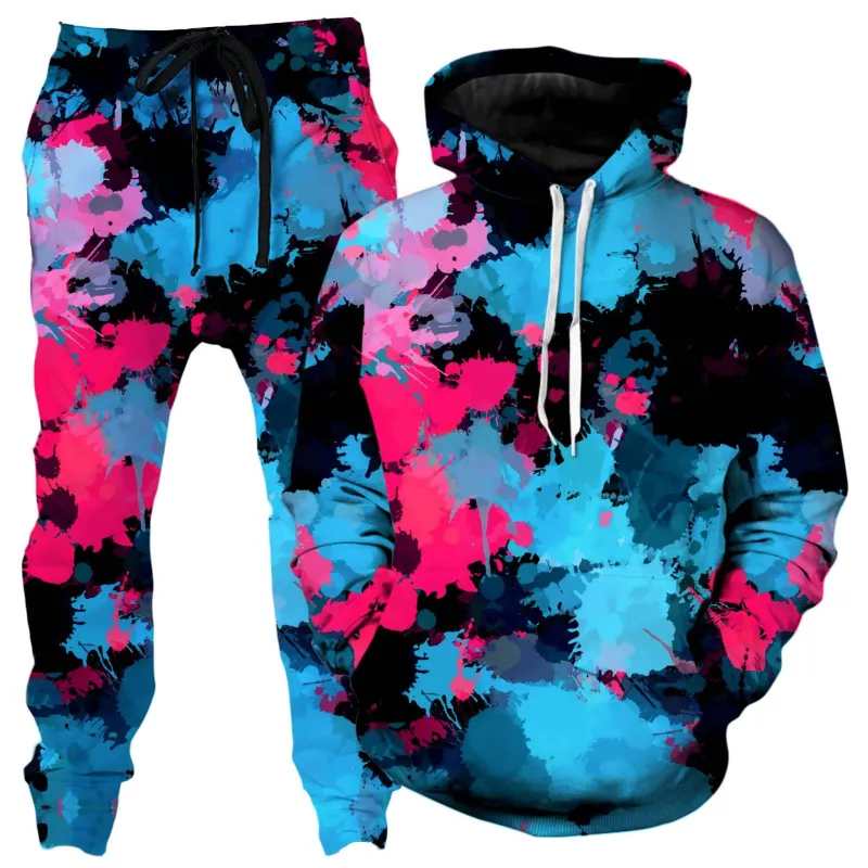 Pink and Blue Paint Splatter Hoodie and Joggers Combo made by iEDM