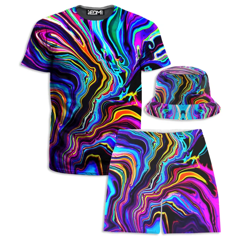 Neon Rift T-Shirt and Shorts with Bucket Hat Combo made by iEDM