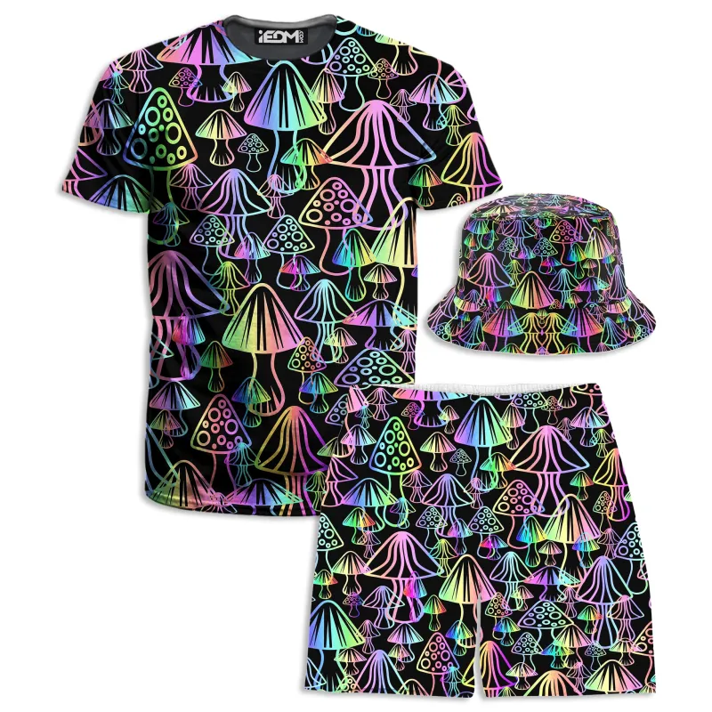Magic Mushrooms T-Shirt and Shorts with Bucket Hat Combo sold by iEDM