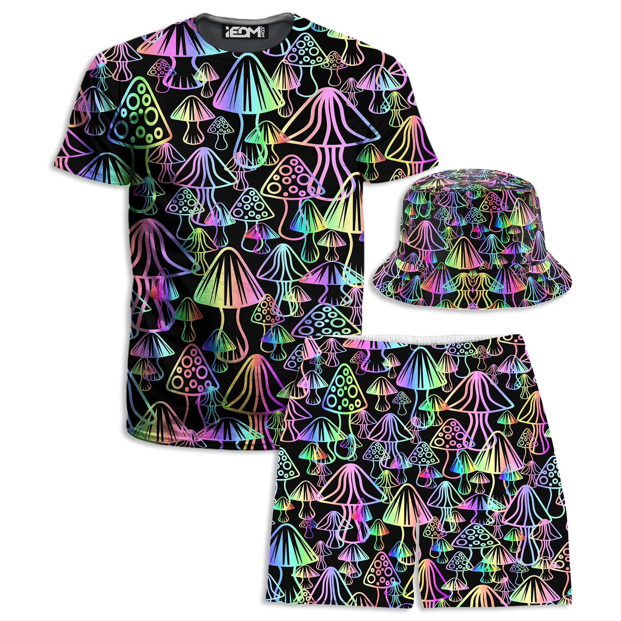 Magic Mushrooms T-Shirt and Shorts with Bucket Hat Combo sold by iEDM