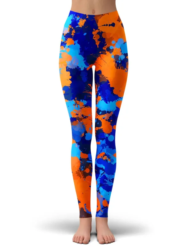 Blue and Orange Paint Splatter 2 Leggings sold by iEDM