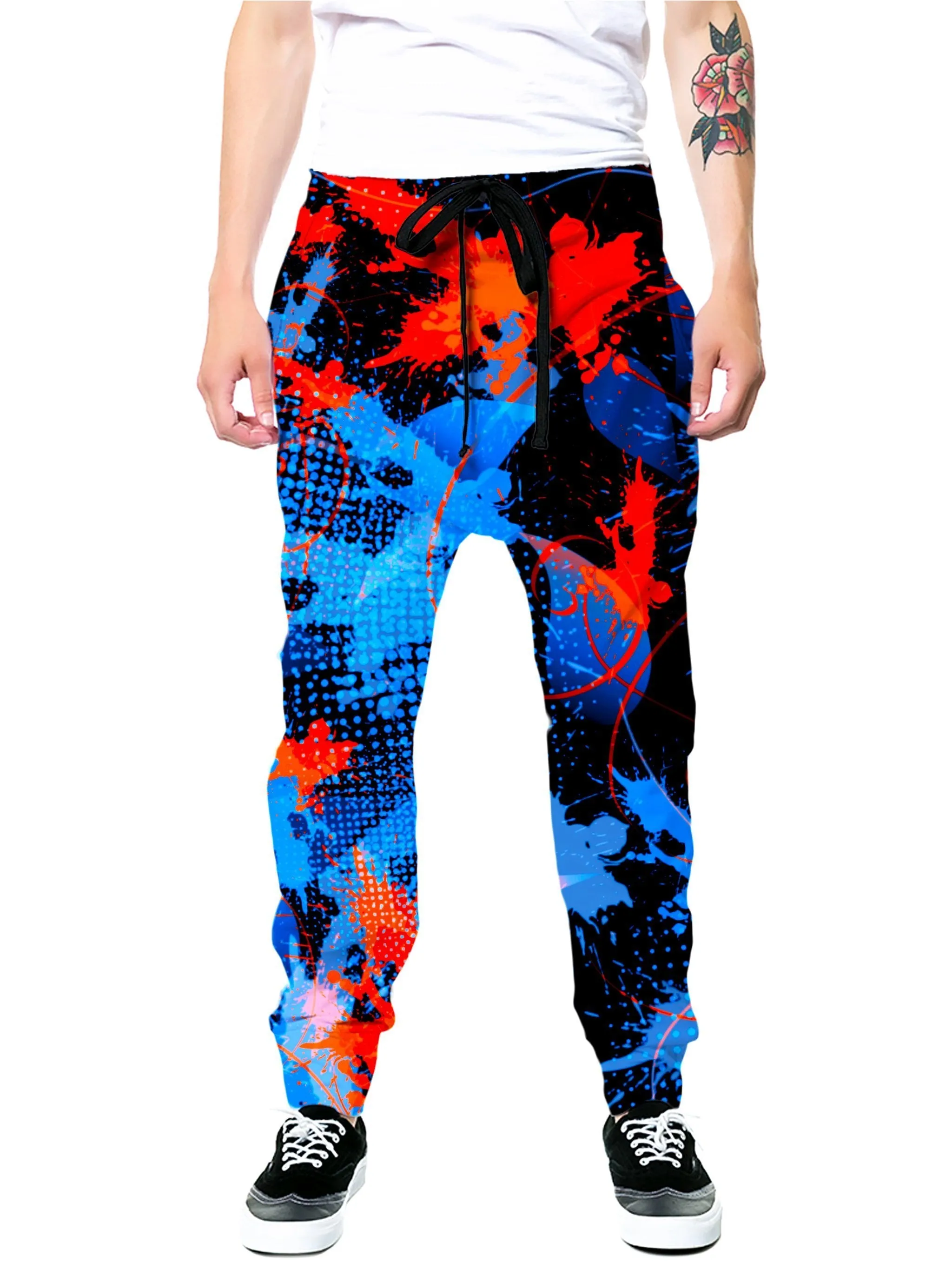 Blue and Orange Paint Splatter Joggers sold by iEDM