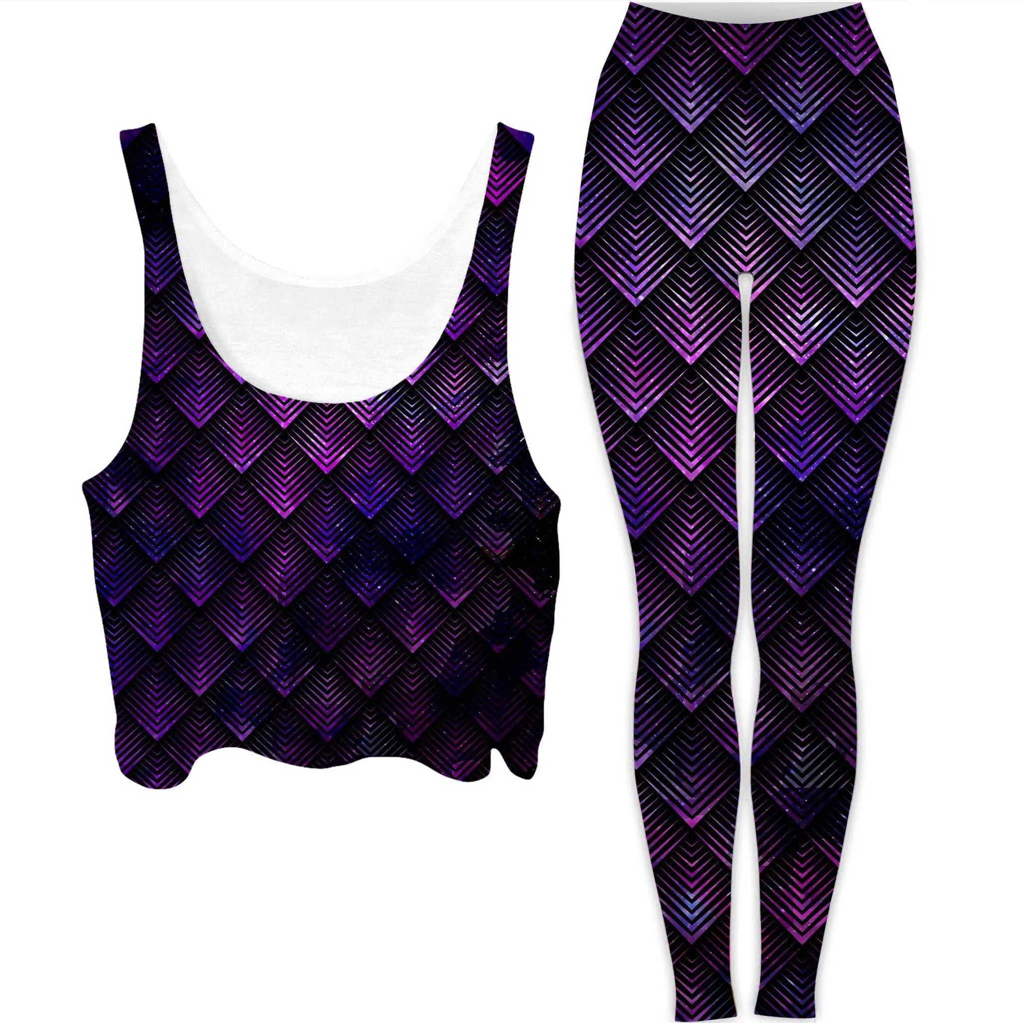 Galactic Dragon Scale Purple Crop Top and Leggings Combo sold by iEDM