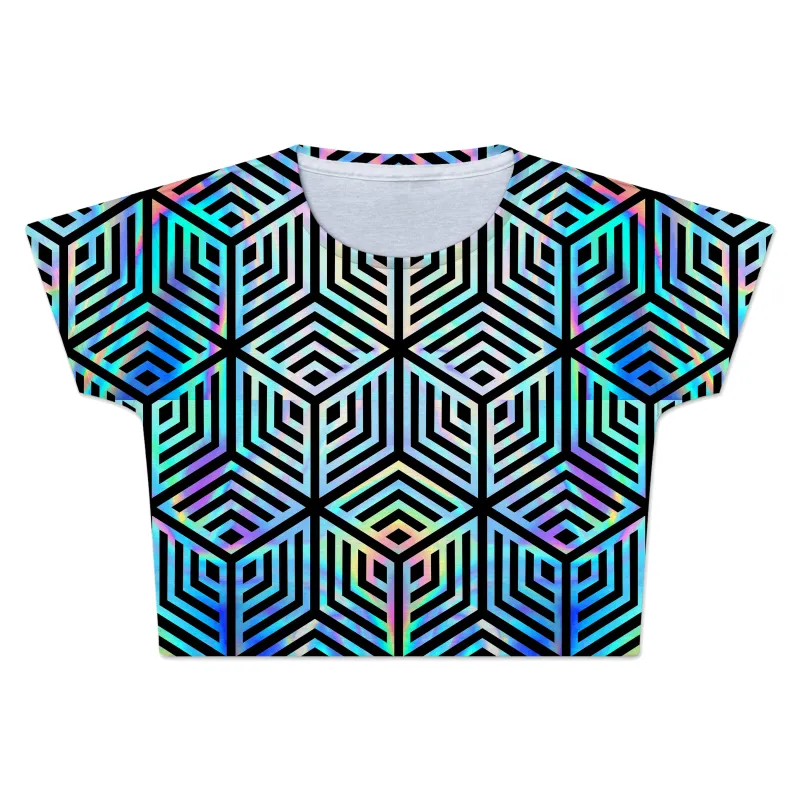 Holographic Hexagon Crop Tee sold by iEDM