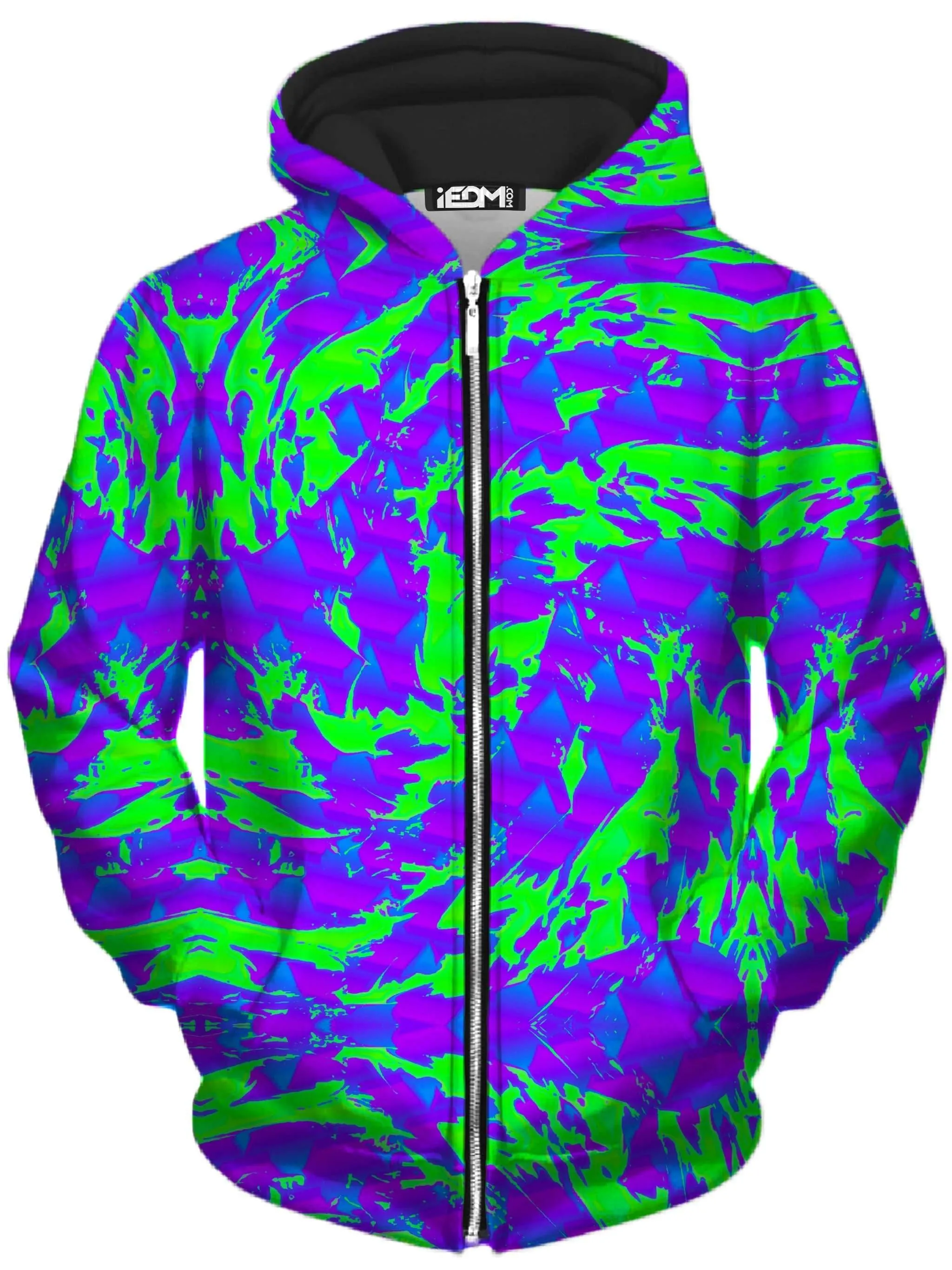 Green and Purple Hypno Splatter Unisex Zip-Up Hoodie sold by iEDM