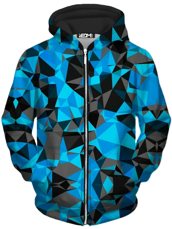 Blue and Black Geo Unisex Zip-Up Hoodie sold by iEDM