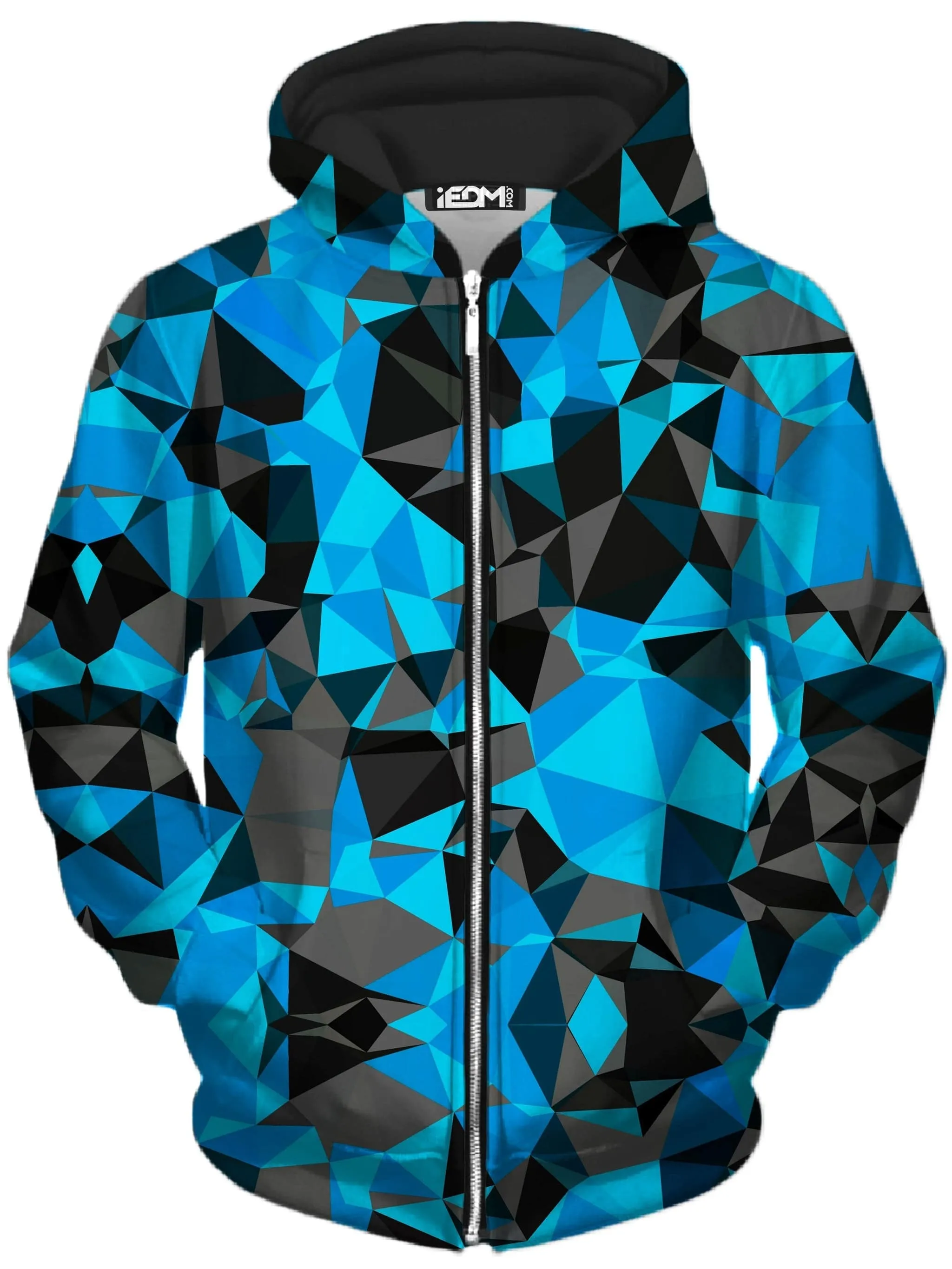 Blue and Black Geo Unisex Zip-Up Hoodie sold by iEDM