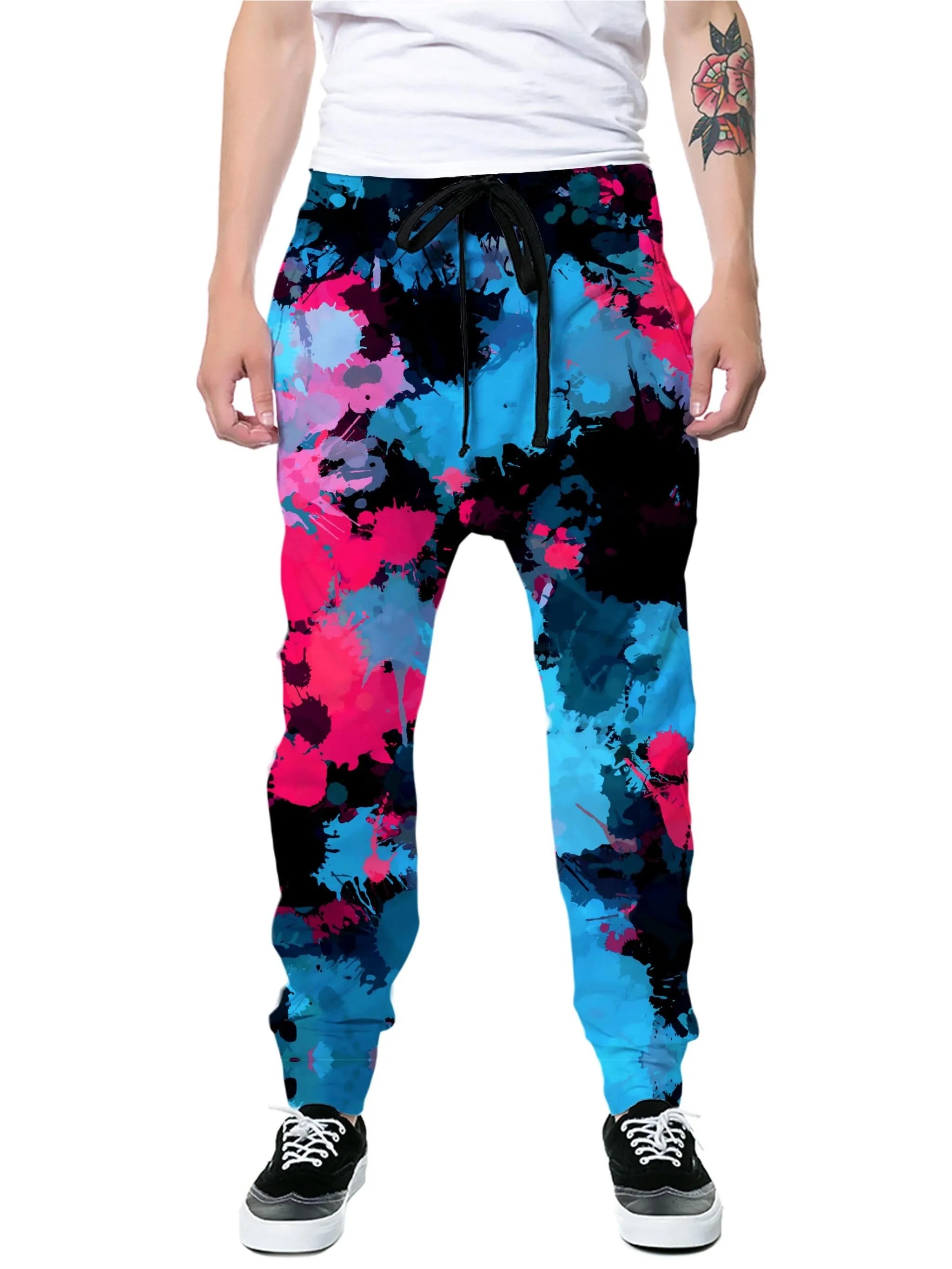 Pink and Blue Paint Splatter Joggers sold by iEDM
