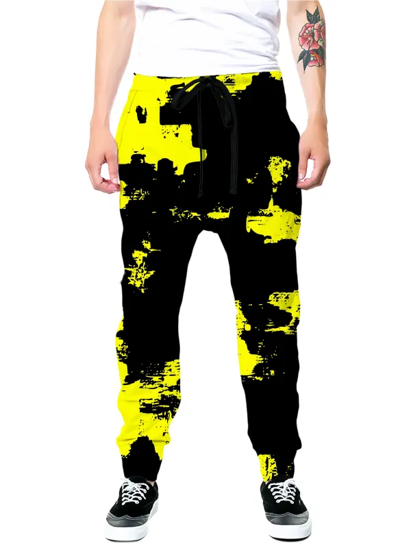 Black and Yellow Abstract Joggers sold by iEDM