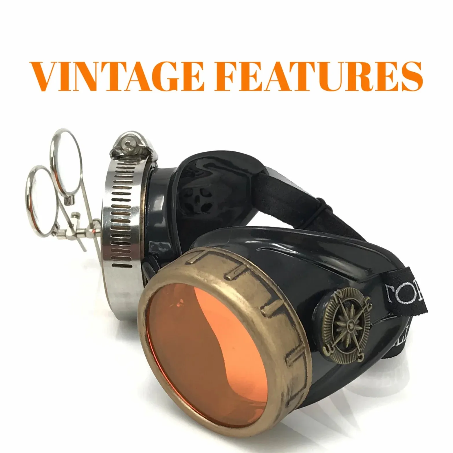 Steampunk Goggles With Magnifying Loupes UV Glow Neon Orange Lenses sold by iEDM product image thumbnail 2