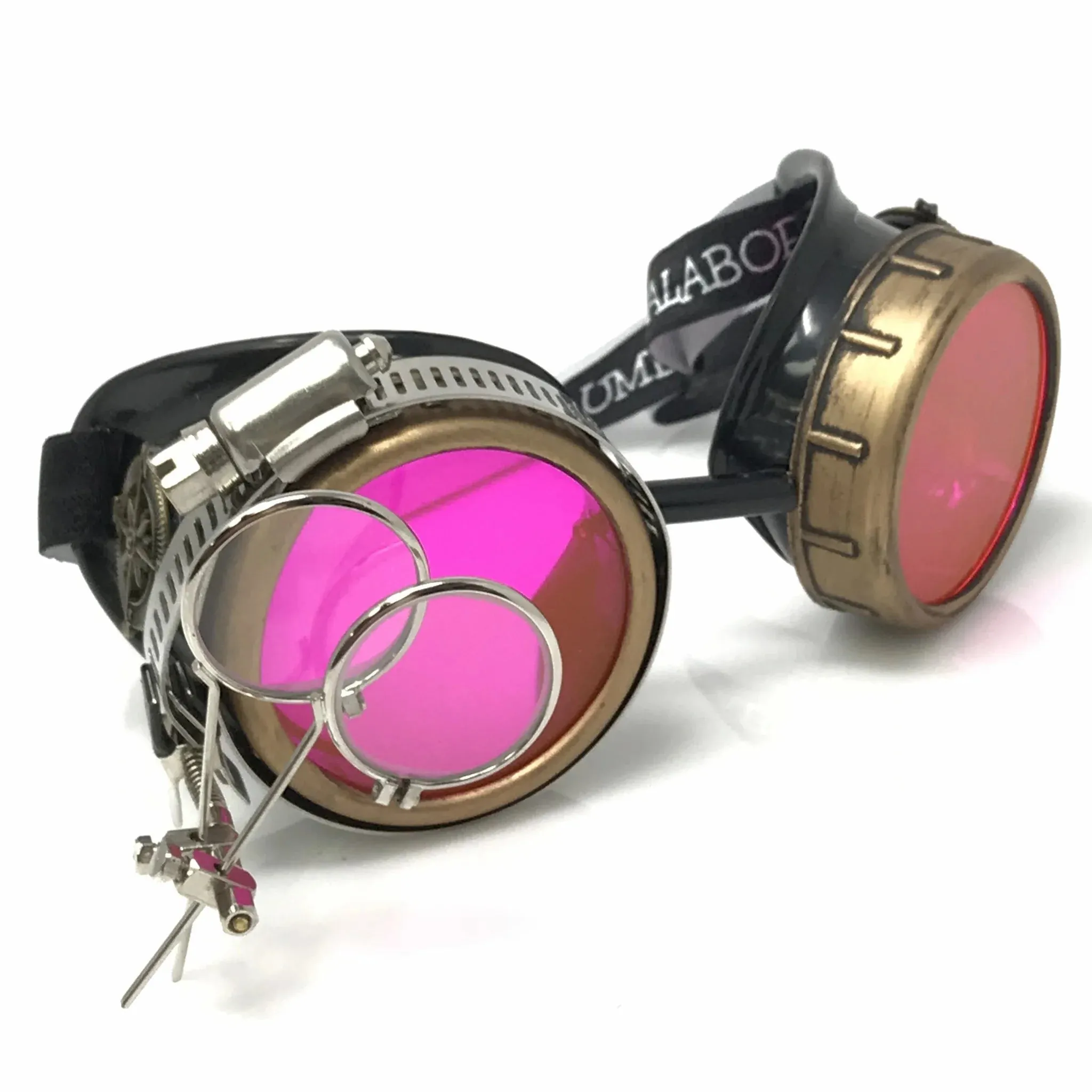Steampunk Goggles With Magnifying Loupes UV Glow Neon Pink Prism Diffraction Lenses sold by iEDM product image thumbnail 2