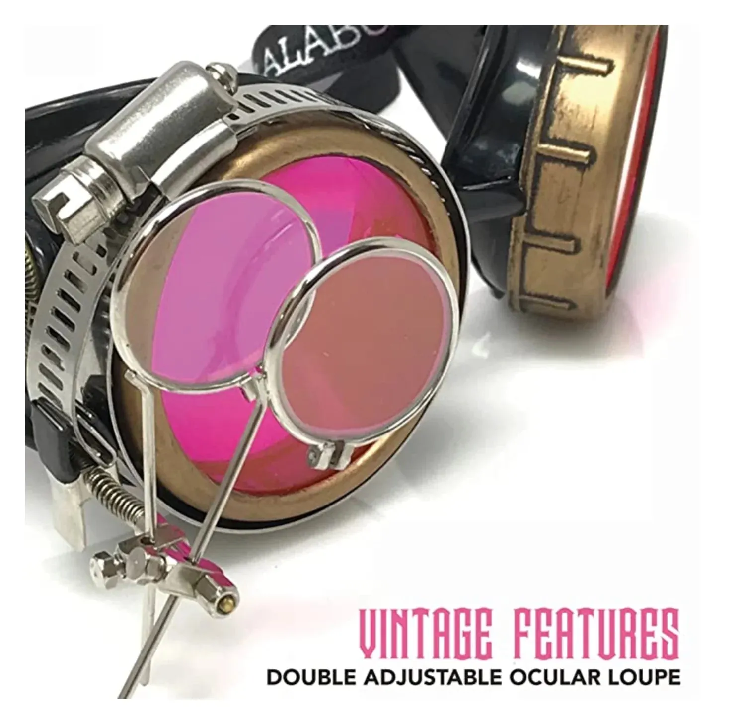 Steampunk Goggles With Magnifying Loupes UV Glow Neon Pink Prism Diffraction Lenses sold by iEDM product image thumbnail 5