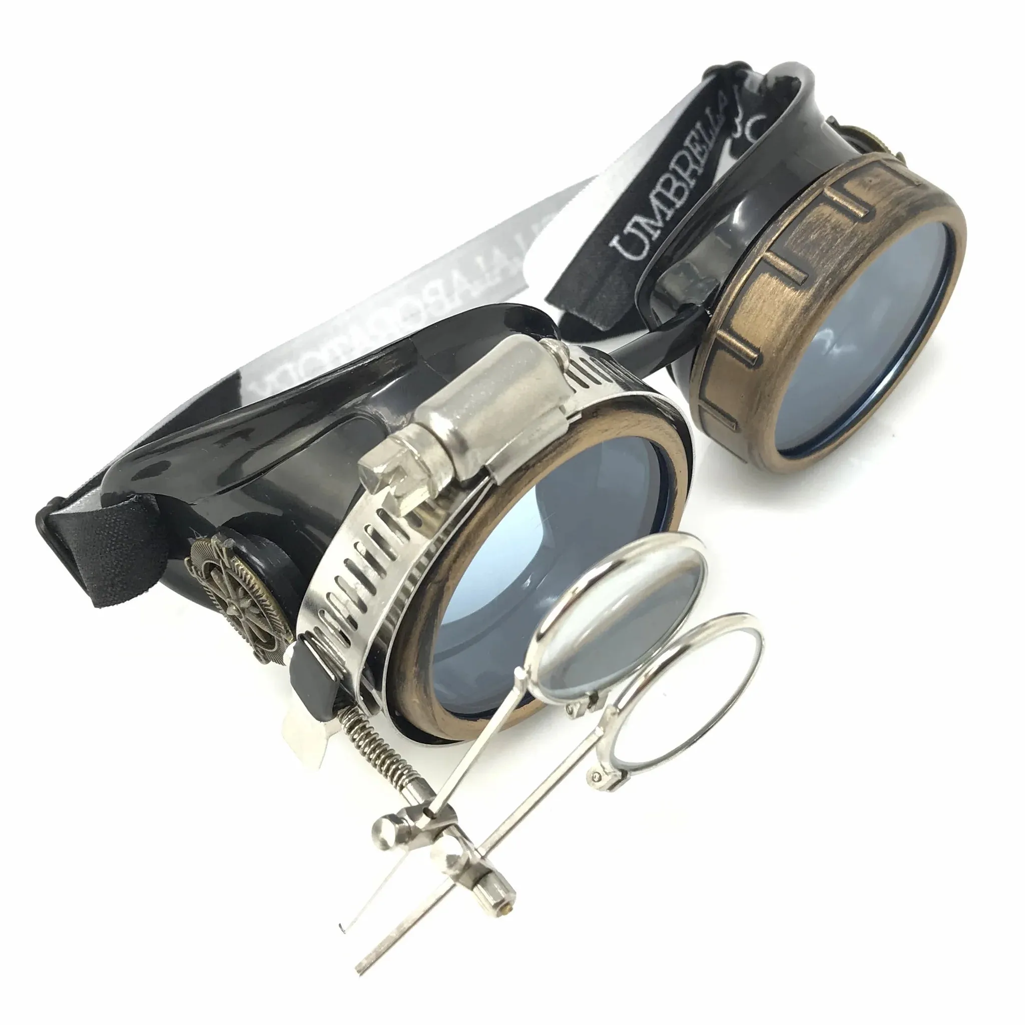Steampunk Goggles With Magnifying Loupes UV Glow Neon Blue Prism Diffraction Lenses sold by iEDM product image thumbnail 2