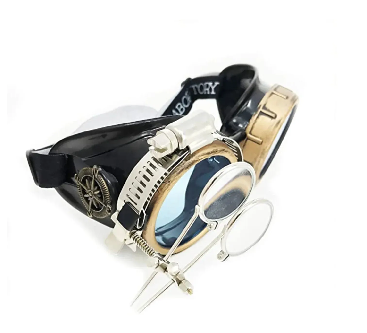 Steampunk Goggles With Magnifying Loupes UV Glow Neon Blue Prism Diffraction Lenses sold by iEDM product image thumbnail 5