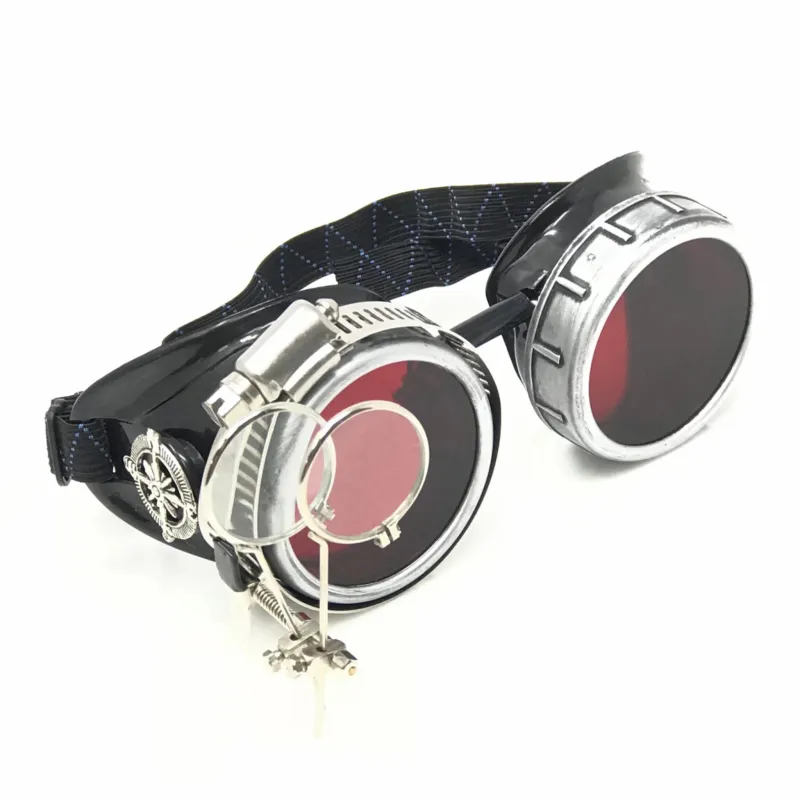 Diesel Goth Punk Metallic Goggles With Magnifying Eye Loupes Red Lenses sold by iEDM