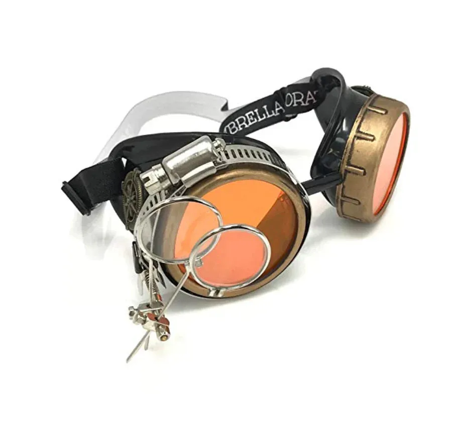 Steampunk Goggles With Magnifying Loupes UV Glow Neon Orange Prism Diffraction Lenses sold by iEDM product image thumbnail 3