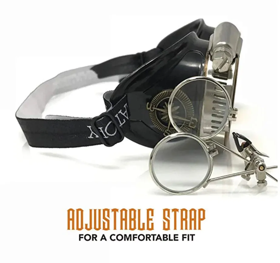 Steampunk Goggles With Magnifying Loupes UV Glow Neon Orange Prism Diffraction Lenses sold by iEDM product image thumbnail 4