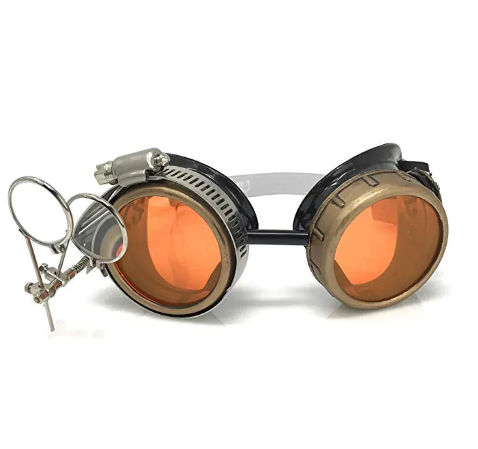 Steampunk Goggles With Magnifying Loupes UV Glow Neon Orange Prism Diffraction Lenses sold by iEDM product image thumbnail 2
