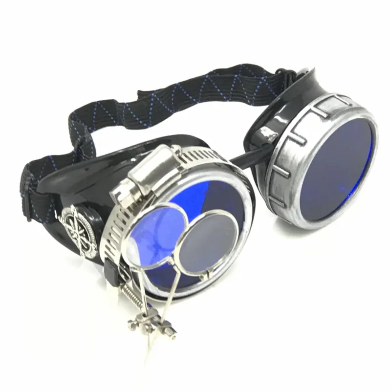 Diesel Goth Punk Metallic Goggles With Magnifying Eye Loupes Blue Lenses sold by iEDM