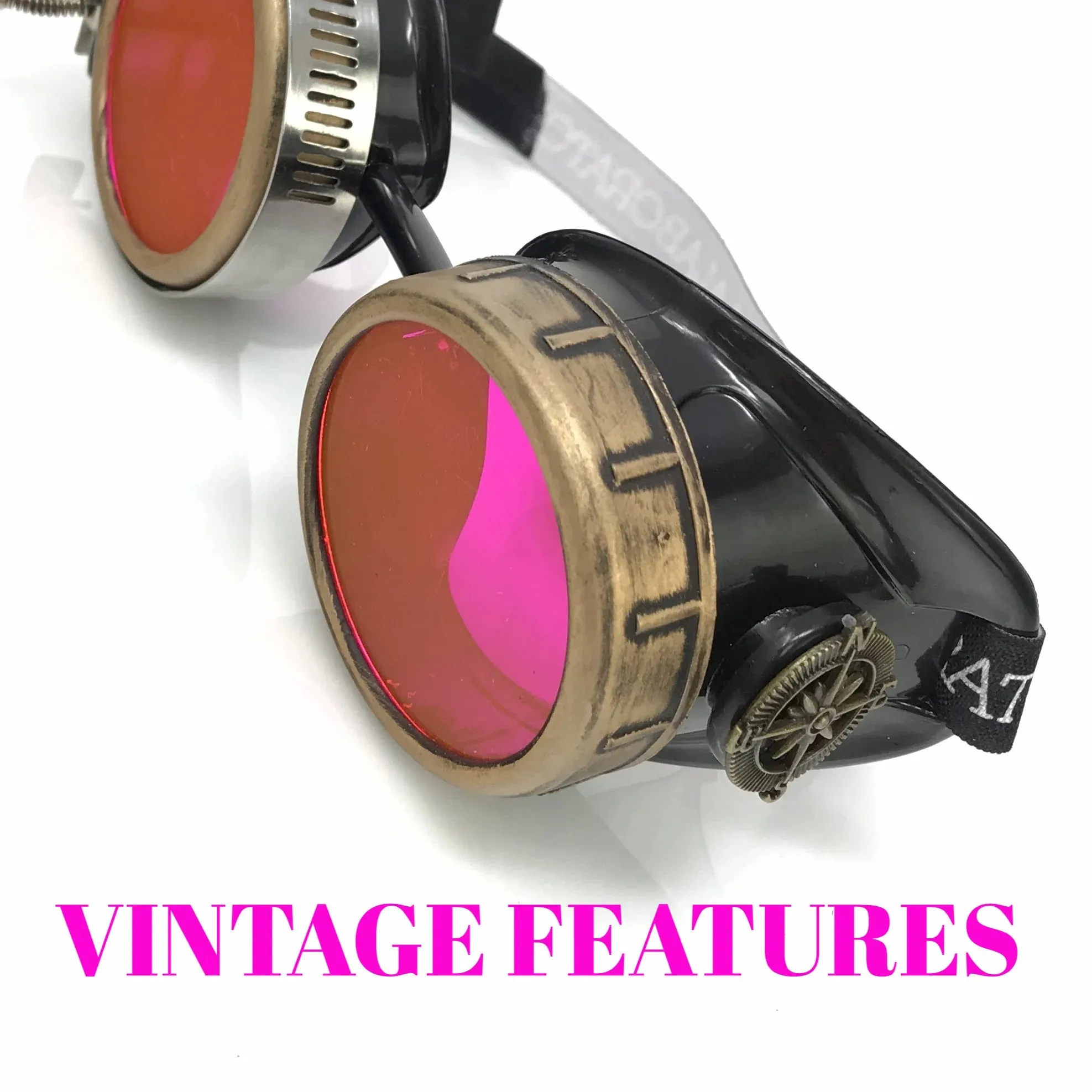 Steampunk Goggles With Magnifying Loupes UV Glow Neon Pink Lenses sold by iEDM product image thumbnail 3