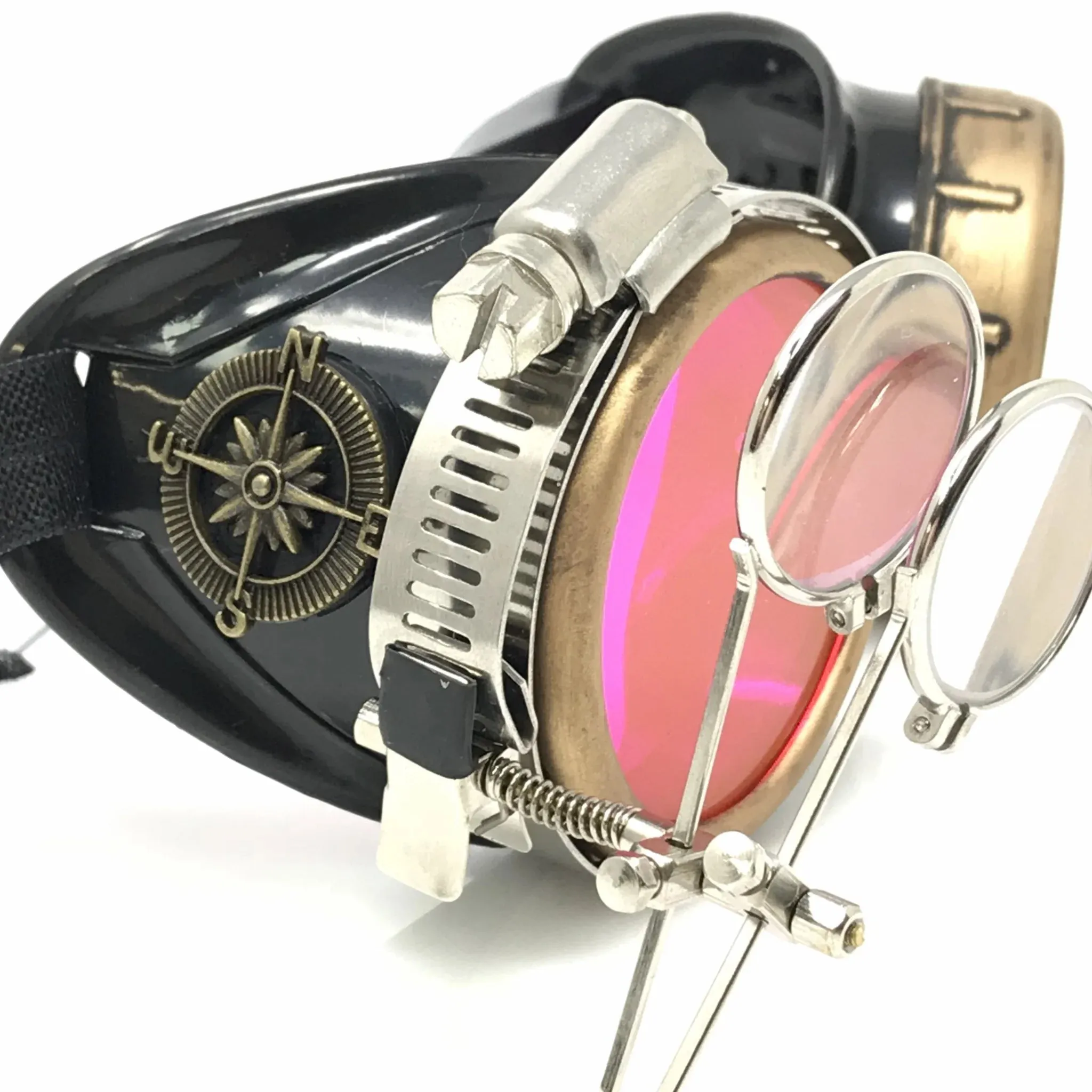 Steampunk Goggles With Magnifying Loupes UV Glow Neon Pink Lenses sold by iEDM product image thumbnail 5