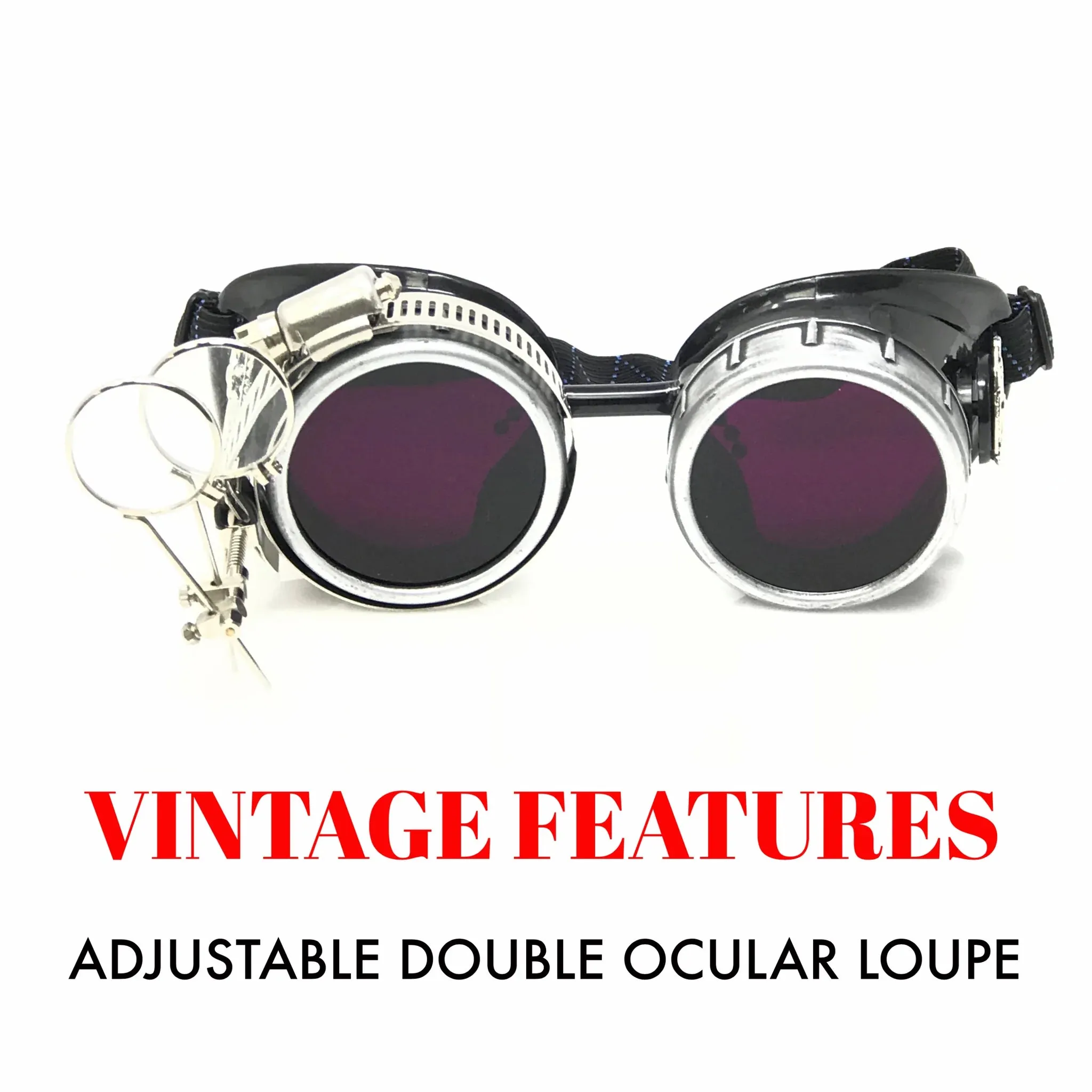 Diesel Goth Punk Biker Goggles With Magnifying Eye Loupes Purple Lenses sold by iEDM product image thumbnail 2