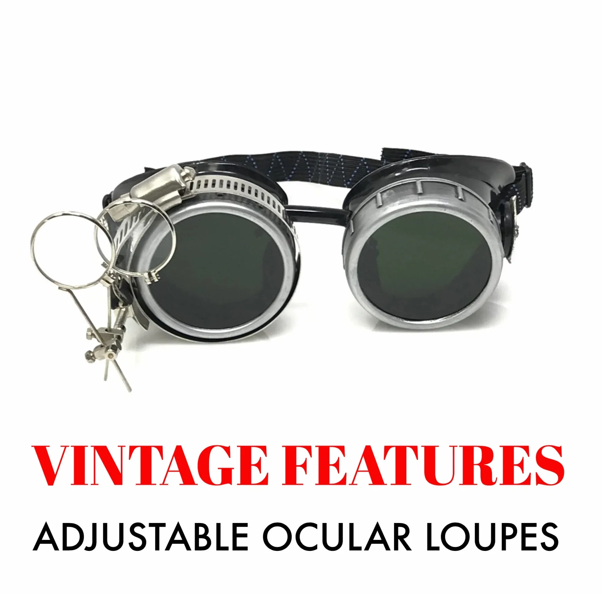 Diesel Goth Punk Vespa Goggles With Magnifying Eye Loupes Black Lenses sold by iEDM product image thumbnail 2