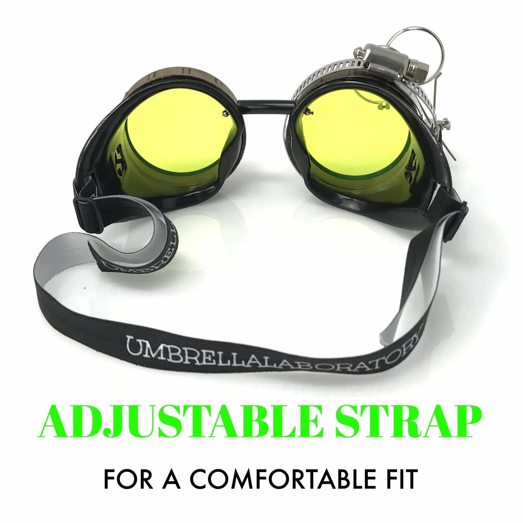 Steampunk Goggles With Magnifying Loupes UV Glow Neon Green Spiral Diffraction Lenses sold by iEDM product image thumbnail 3