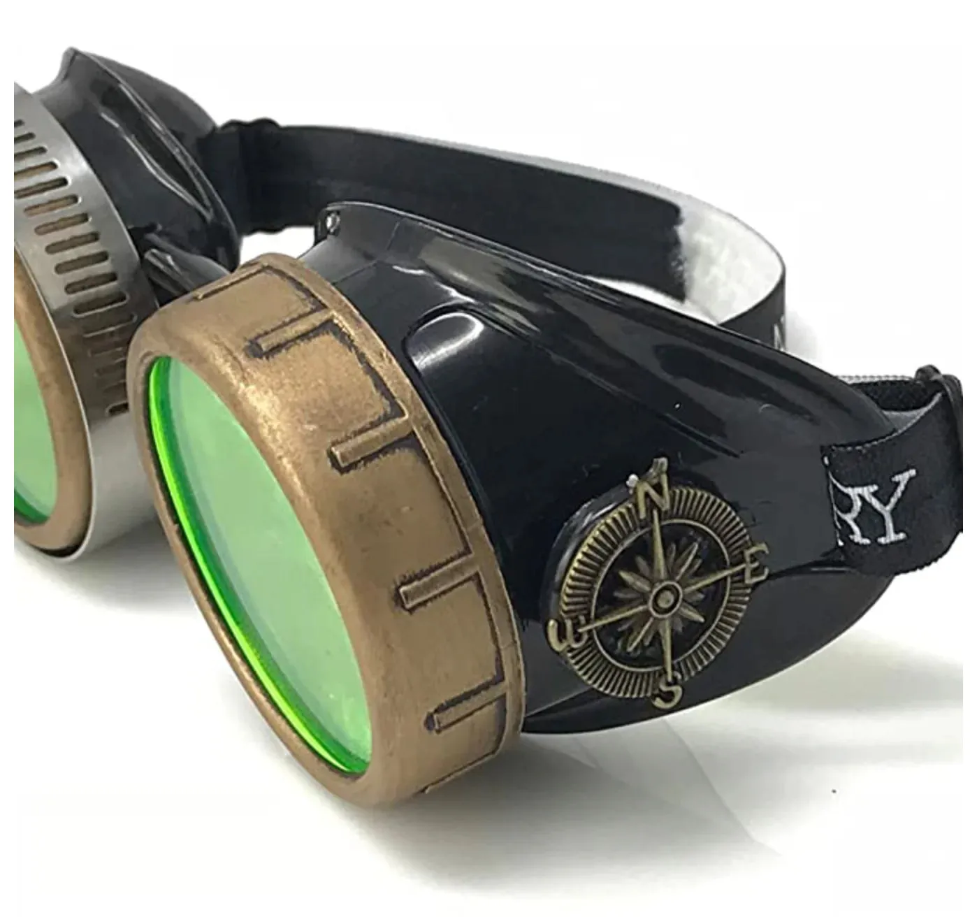 Steampunk Goggles With Magnifying Loupes UV Glow Neon Green Spiral Diffraction Lenses sold by iEDM product image thumbnail 5