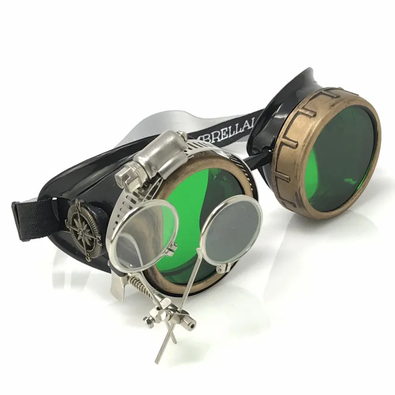 Steampunk Goggles With Magnifying Loupes Green Lenses sold by iEDM
