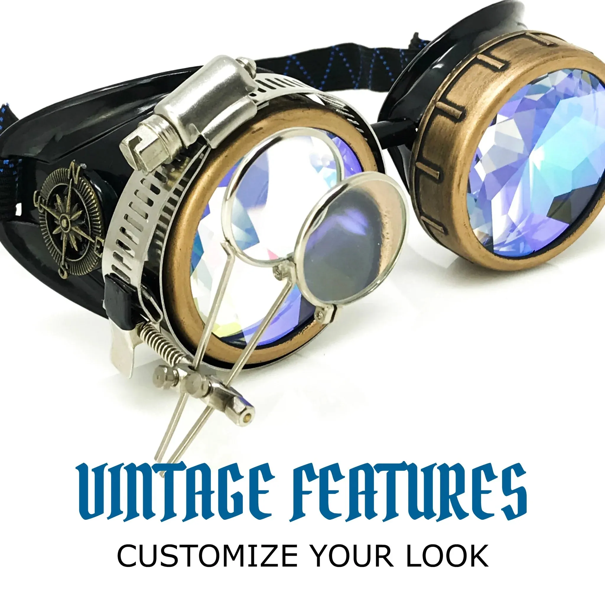 Steampunk Goggles With Magnifying Loupes Kaleidoscope Lenses sold by iEDM product image thumbnail 3