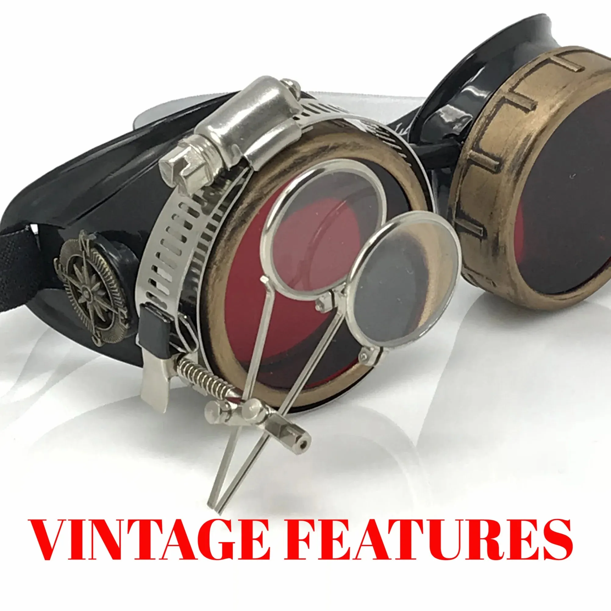 Steampunk Goggles With Magnifying Loupes Red Lenses sold by iEDM product image thumbnail 4