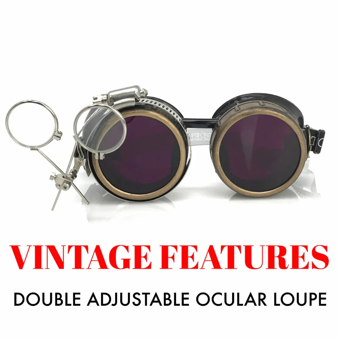 Steampunk Goggles With Magnifying Loupes Purple Lenses sold by iEDM product image thumbnail 3