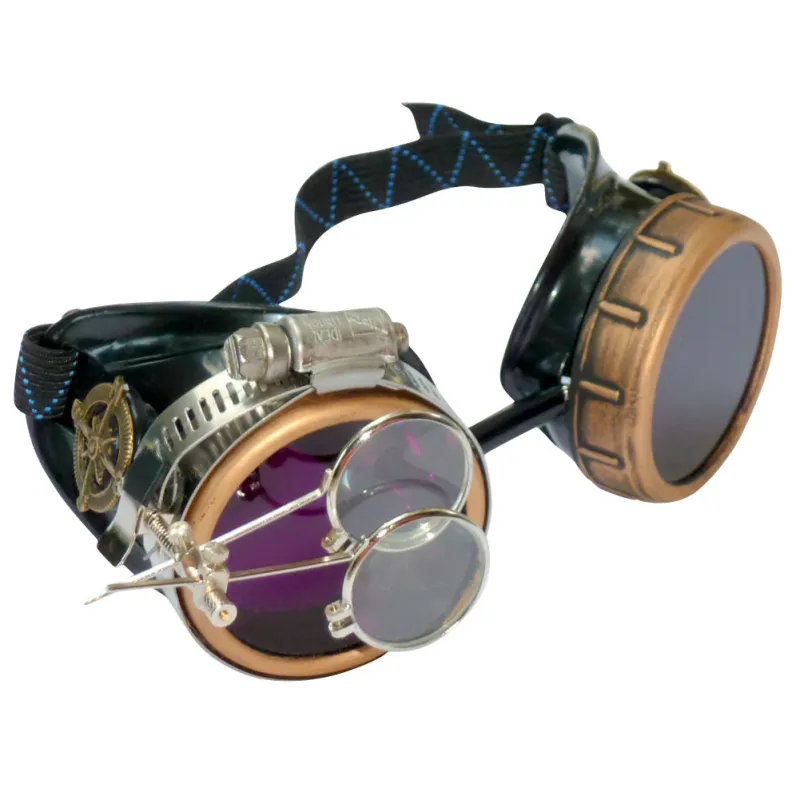 Steampunk Goggles With Magnifying Loupes Purple Lenses sold by iEDM