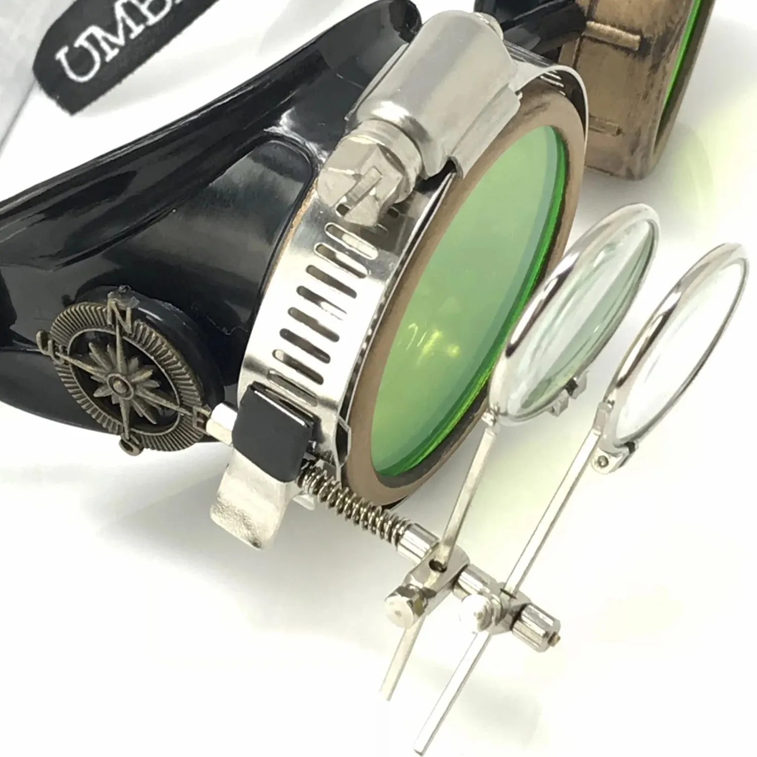 Steampunk Goggles With Magnifying Loupes UV Glow Neon Green Lenses sold by iEDM product image thumbnail 5