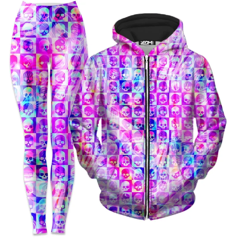 Skull Fam Pink Zip-Up Hoodie and Leggings Combo sold by iEDM