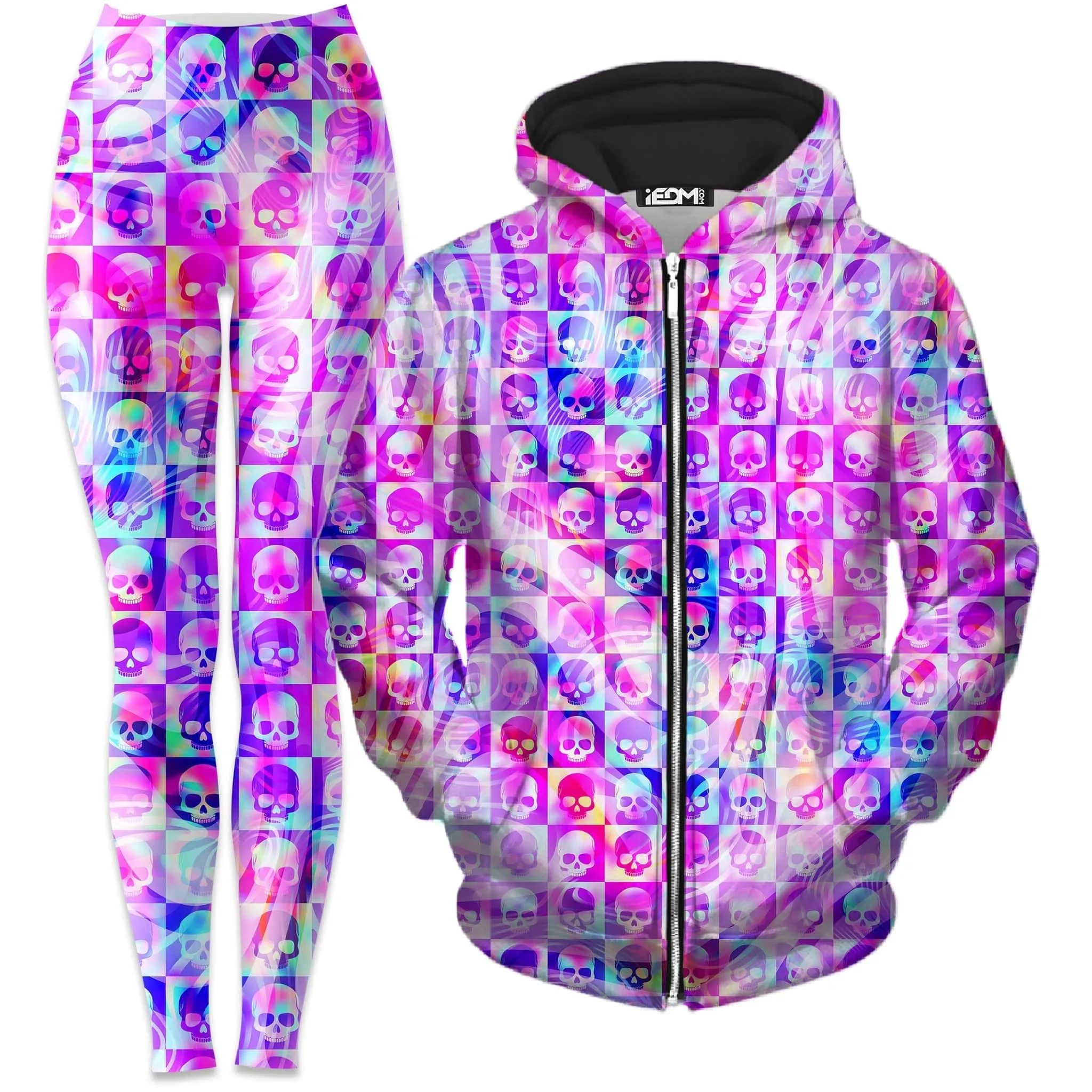 Skull Fam Pink Zip-Up Hoodie and Leggings Combo sold by iEDM