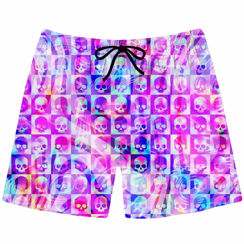 Skull Fam Pink Swim Trunks sold by iEDM
